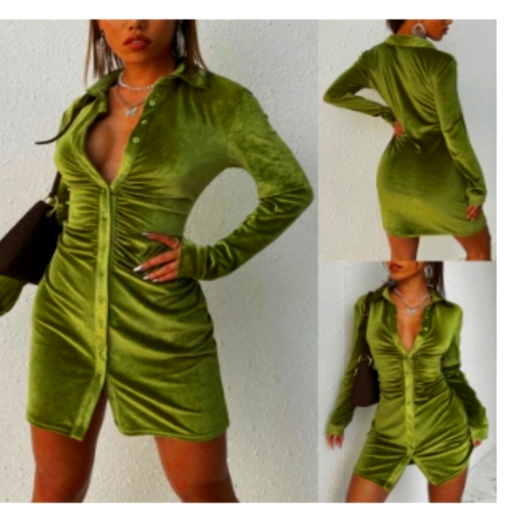 Urban Gap Velvet Ruched Button Down Dress XL